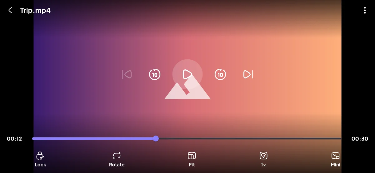 Video player with seek, speed, lock and picture-in-picture controls
